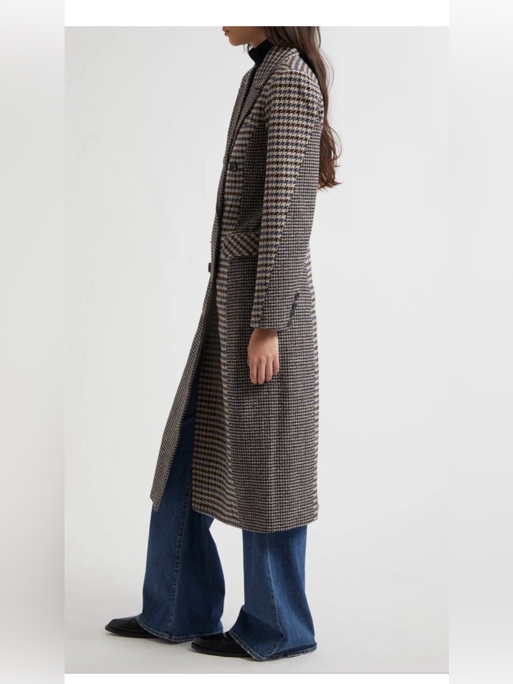 NWT AVEC LES FILLES MIXED HOUNDSTOOTH LONG COAT SZ L - Picture 3 of 7